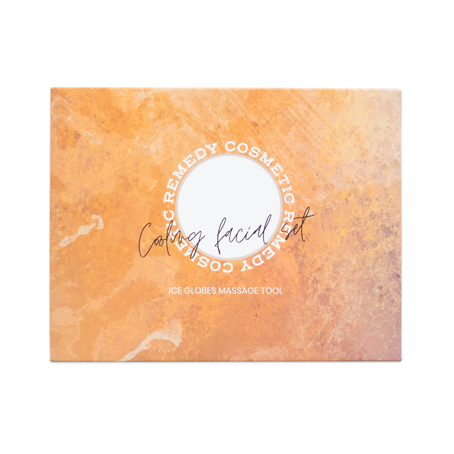 Beautiful and luxurious orange ice globe massage tool cooling facial set from Remedy Cosmetic Beauty
