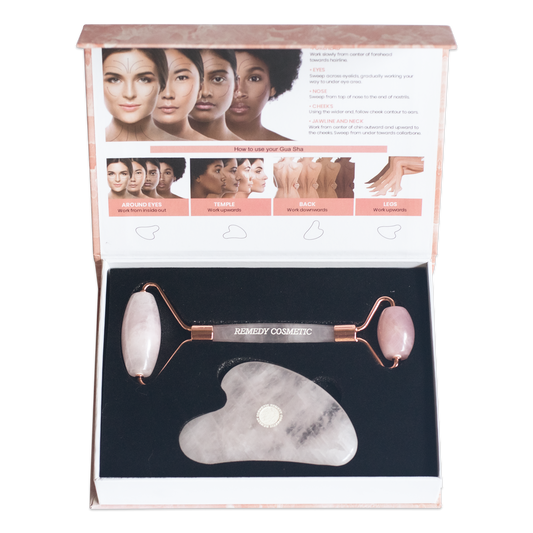 rose quartz roller and gua sha